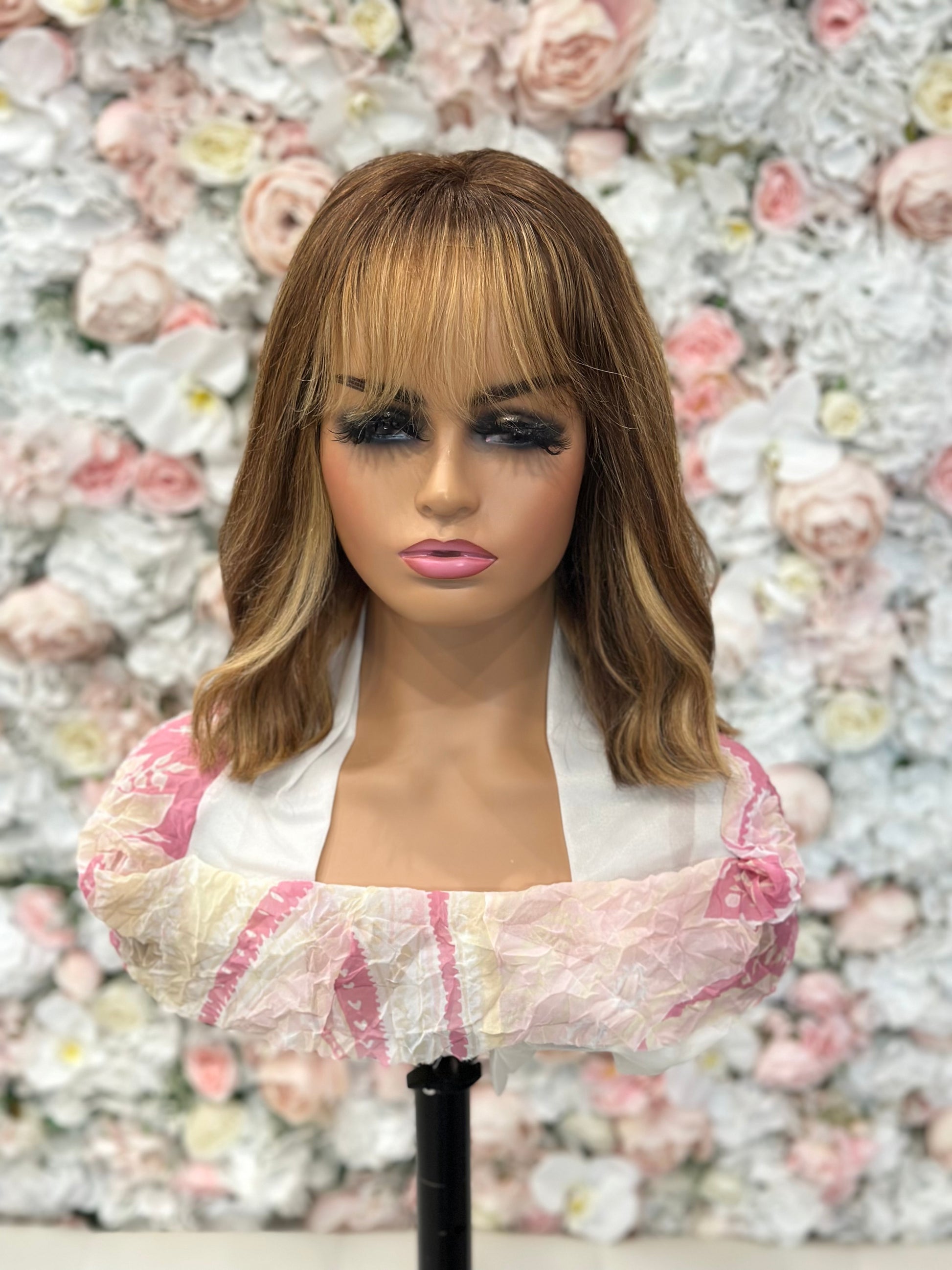 Elena Highlighted Bob with Bangs- Human Hair Lace Wig| Wigs R Us Toronto