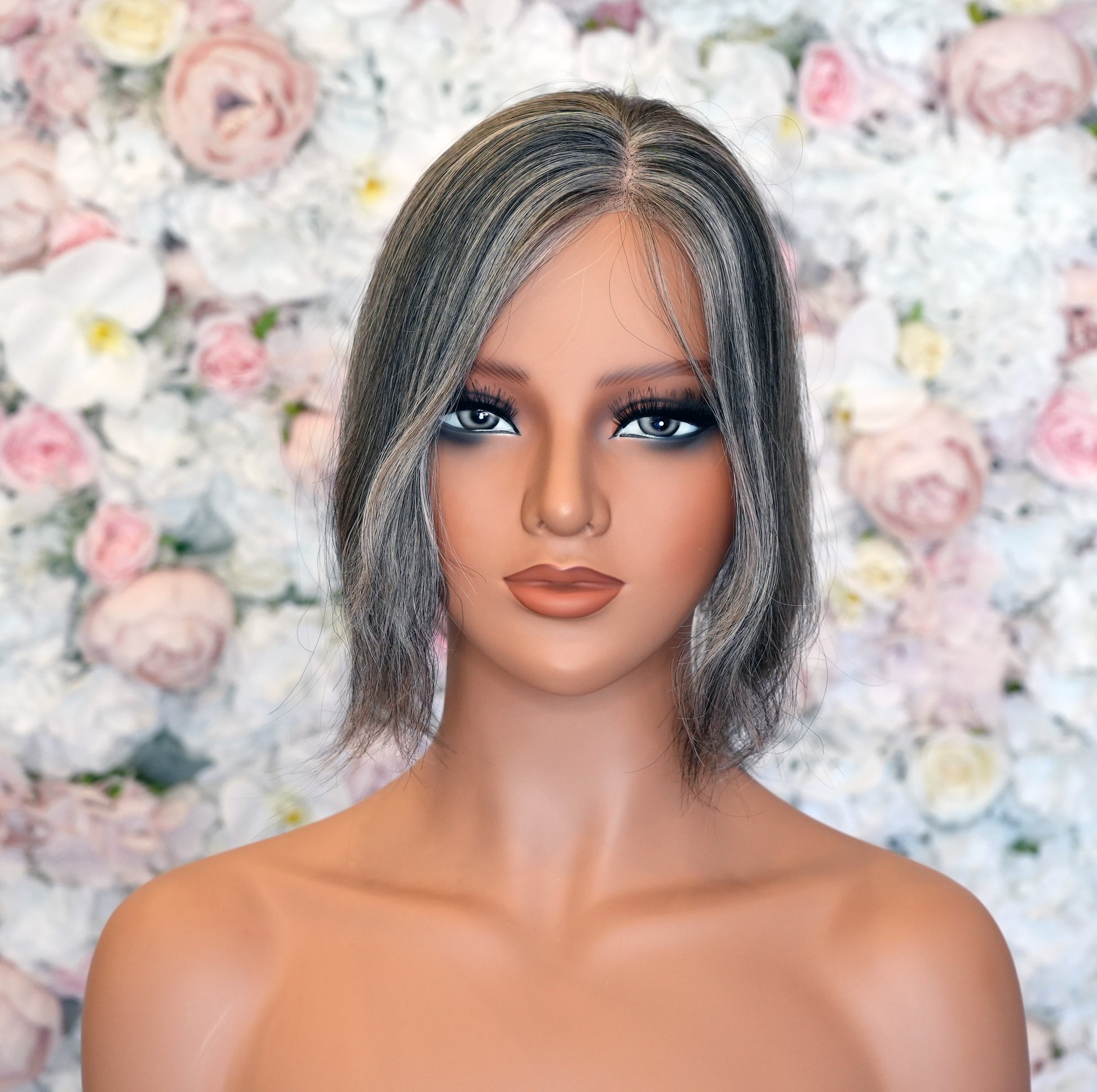 Selene Classic Bob Tooper with Silver Grey Blend | Premium 12” Human Hair | Wigs R Us Toronto
