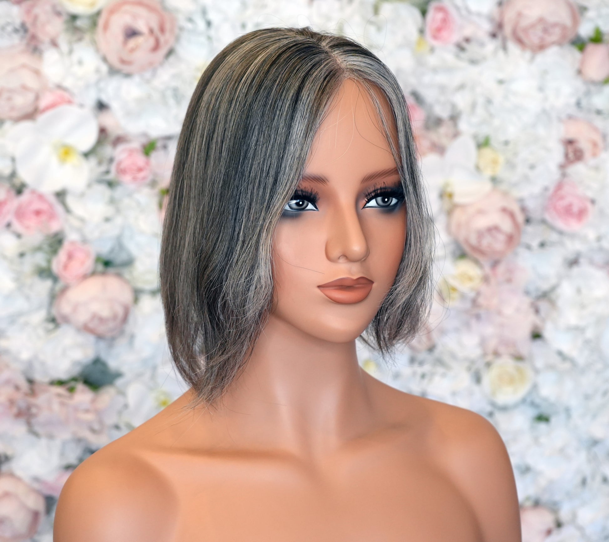Selene Classic Bob Tooper with Silver Grey Blend | Premium 12” Human Hair | Wigs R Us Toronto