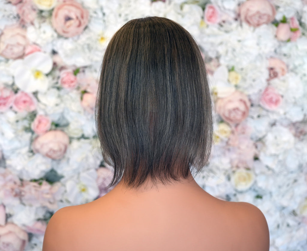 Selene Classic Bob Tooper with Silver Grey Blend | Premium 12” Human Hair | Wigs R Us Toronto