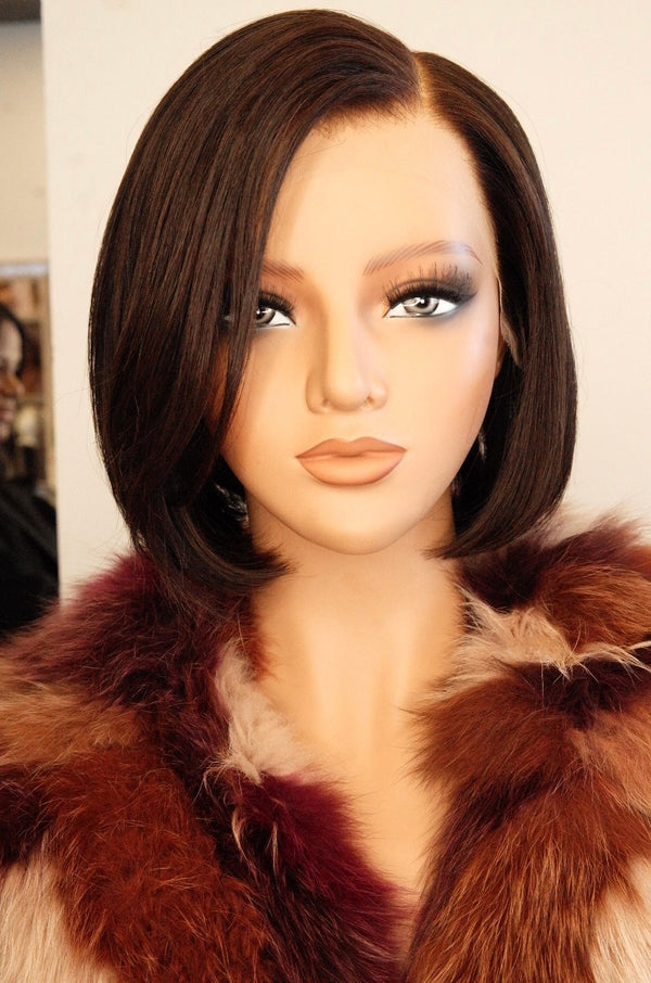 Kathy 10-inch human hair wig featuring dark roots with blonde blend, wavy texture, 150% density from Wigs R Us Toronto