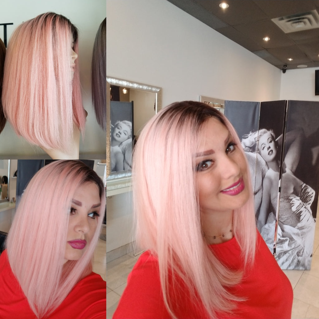 Pink Bob Lace Wig with Shadow Roots - 100% Human Hair | Wigs R Us Toronto