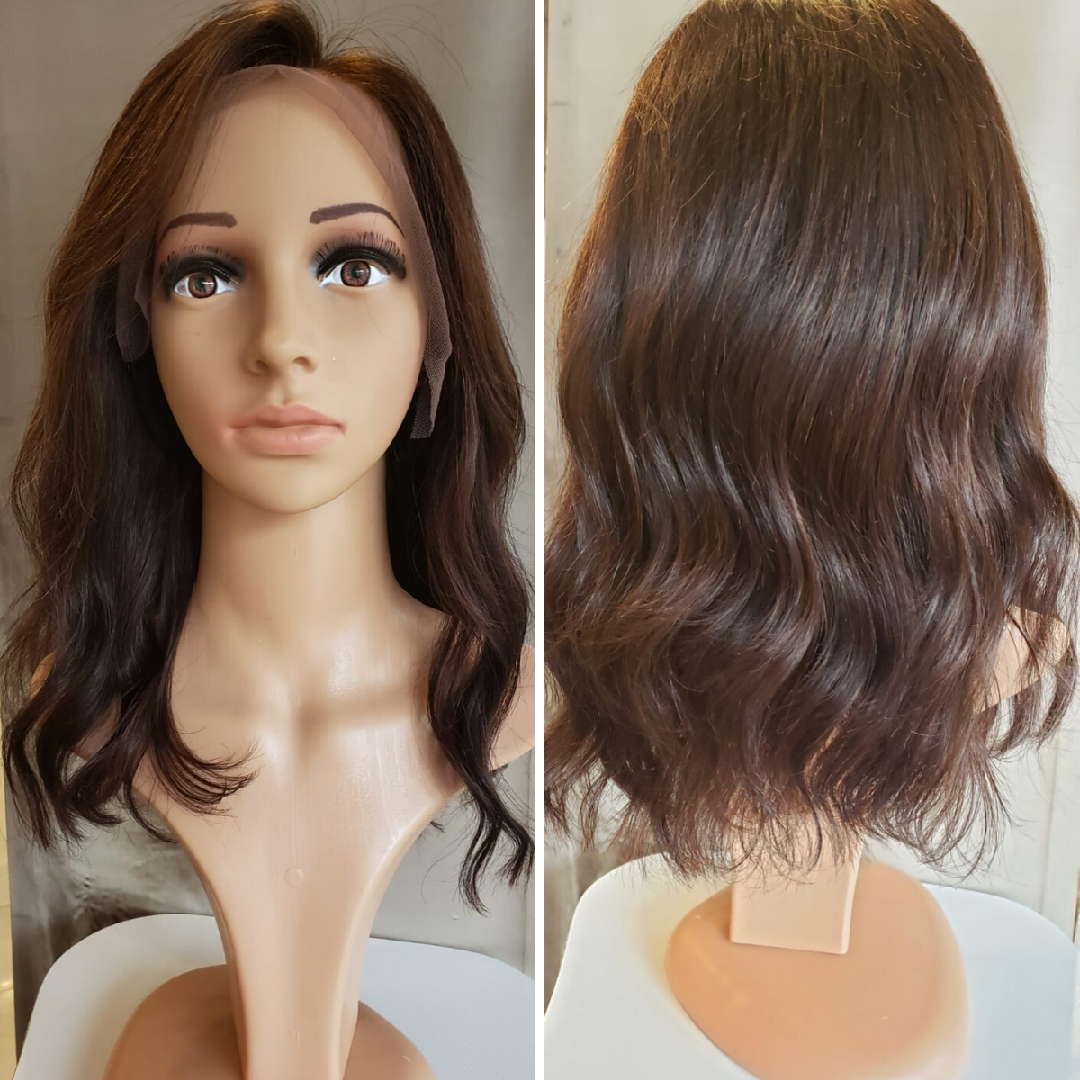 Premium 100% human hair Chocolate Melt Wig with dimensional ombré coloring, transparent Swiss lace front, medium length by Wigs R Us Toronto