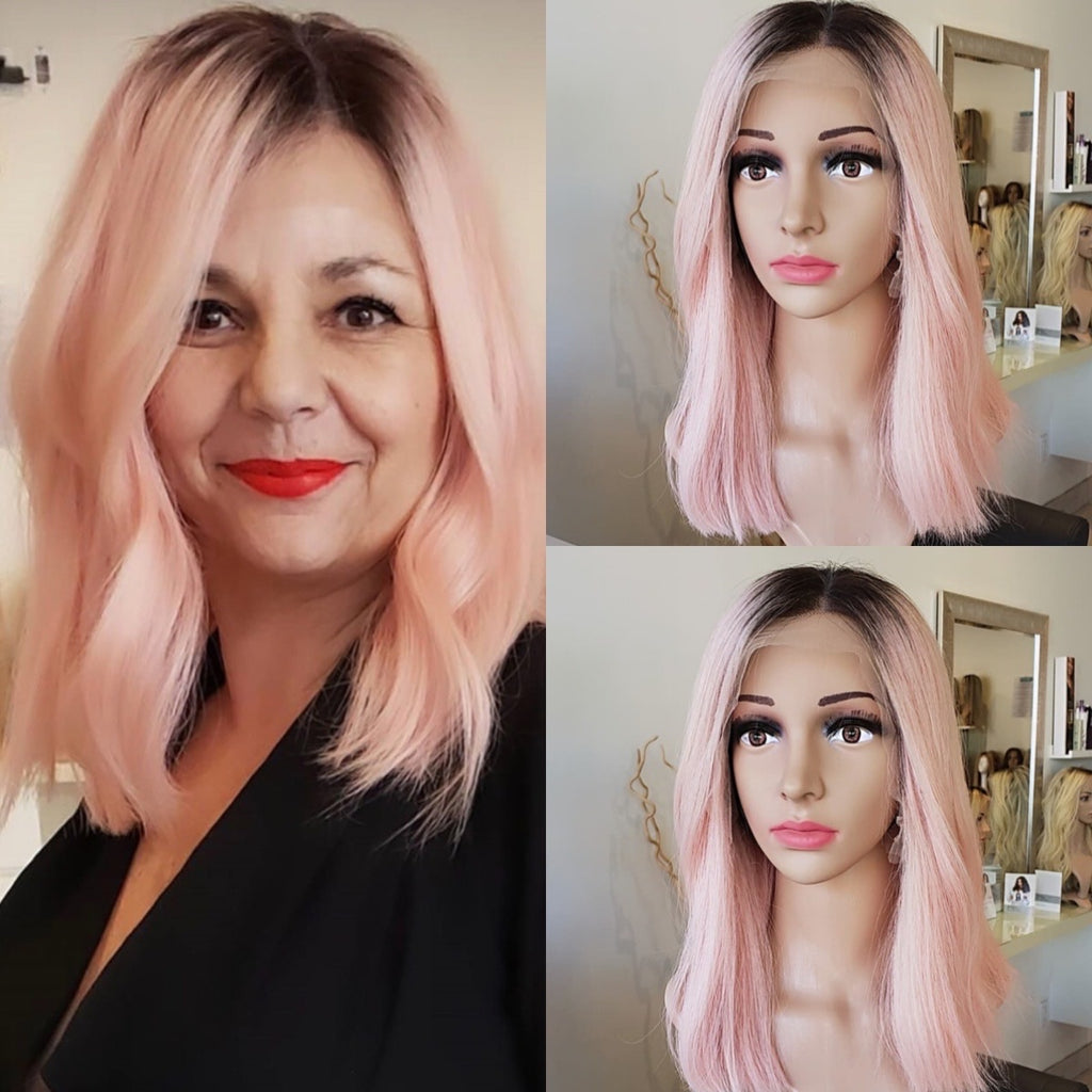 Pink Bob Lace Wig with Shadow Roots - 100% Human Hair | Wigs R Us Toronto