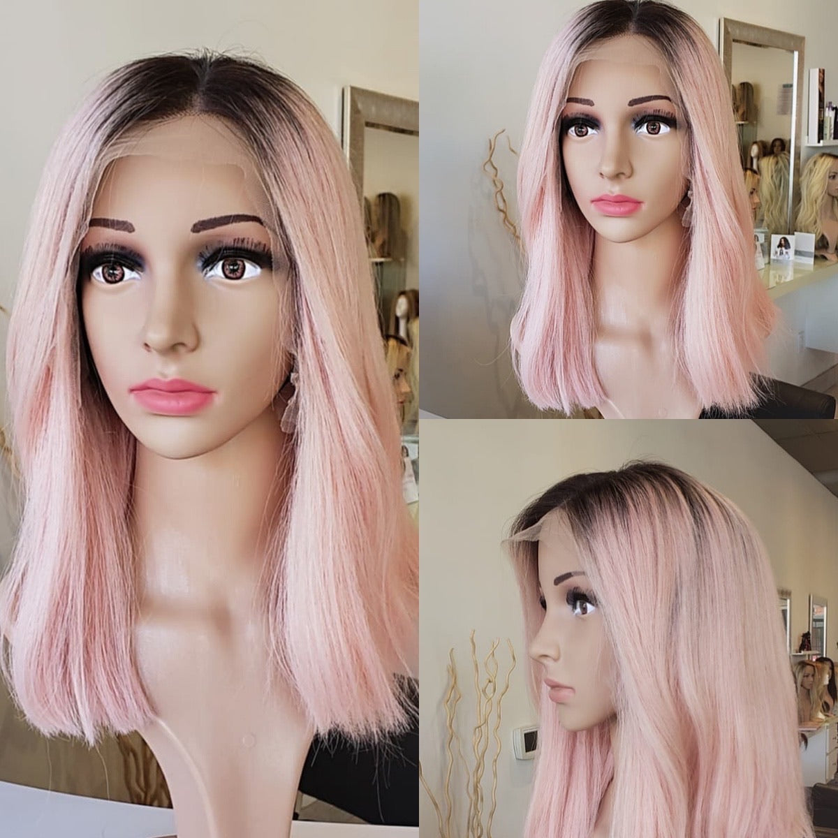 Pink Bob Lace Wig with Shadow Roots - 100% Human Hair | Wigs R Us Toronto